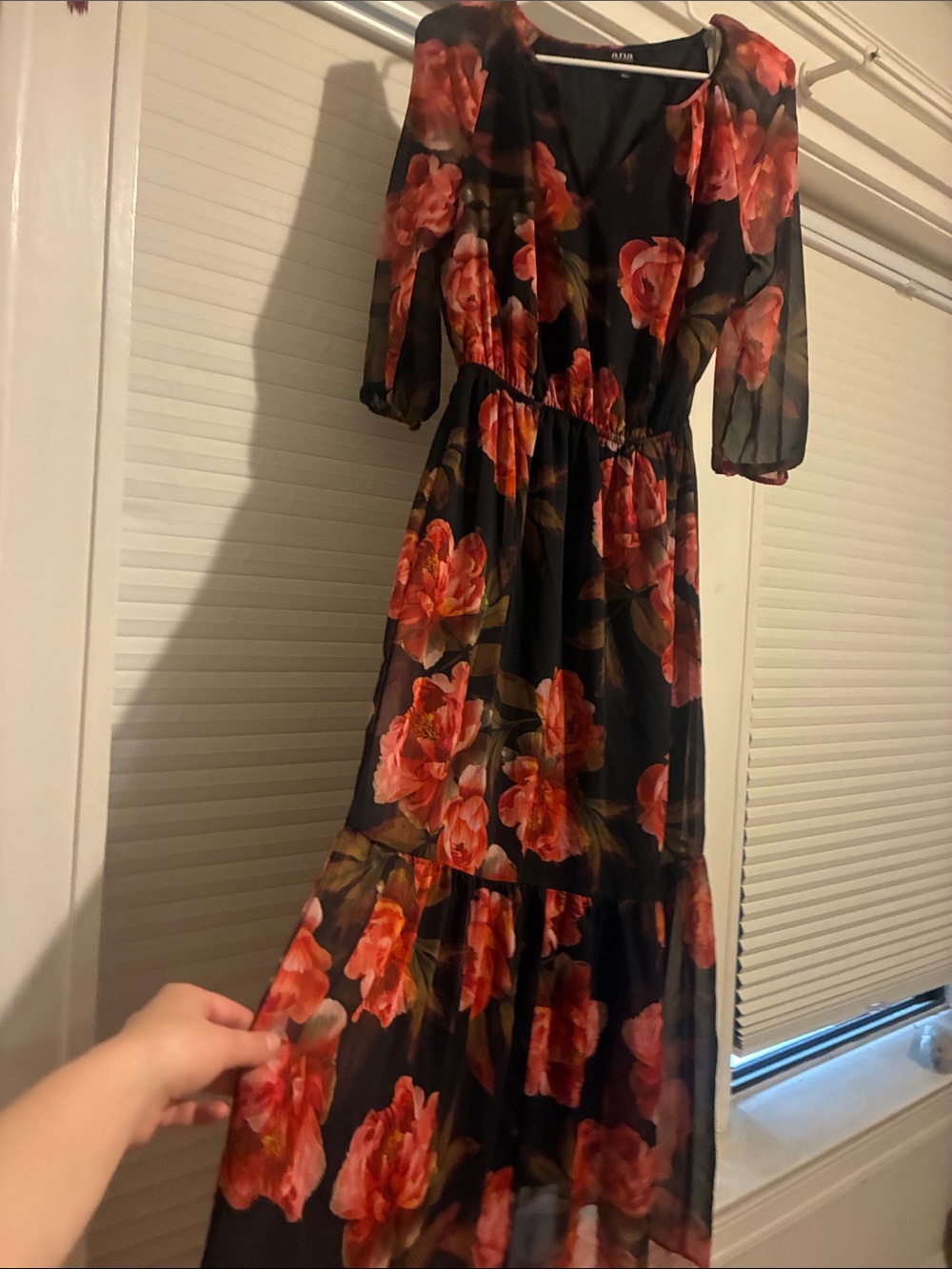 a.n.a Black Maxi Dress with Coral Floral Print
